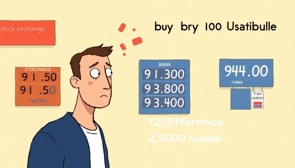 Разница между курсом ЦБ, биржевым и курсом в обменнике - иллюстрация
